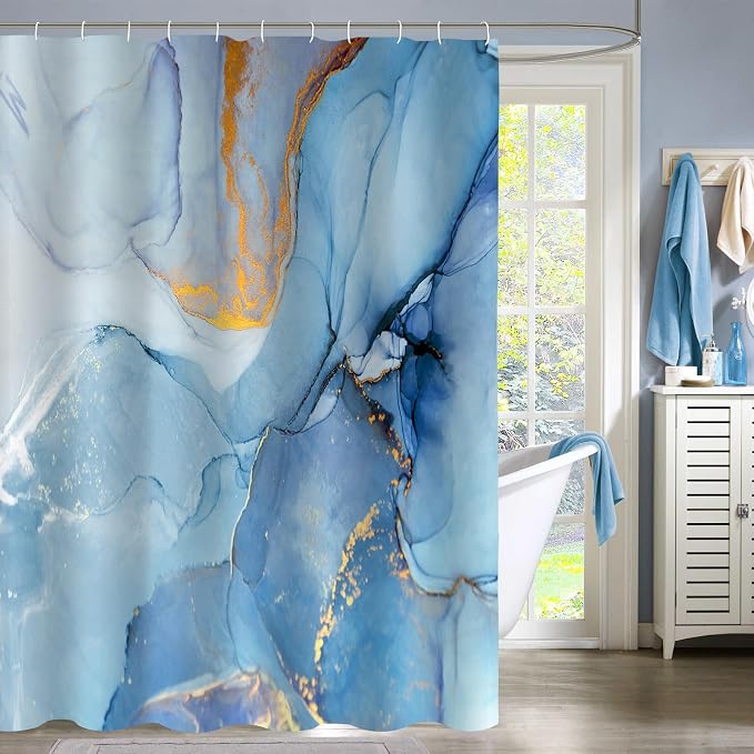 Gibelle Abstract Marble Shower Curtain, Modern Ink Art Decor Waterproof Fabric by Gibelle
