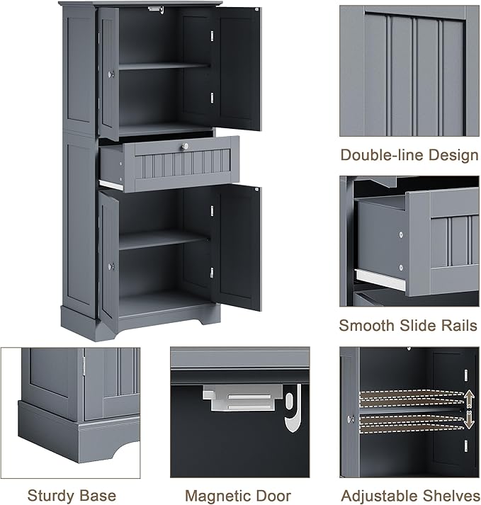 ChooChoo 51" H Tall Bathroom Floor Cabinet, Modern Bathroom Storage Cabinet - Image 4