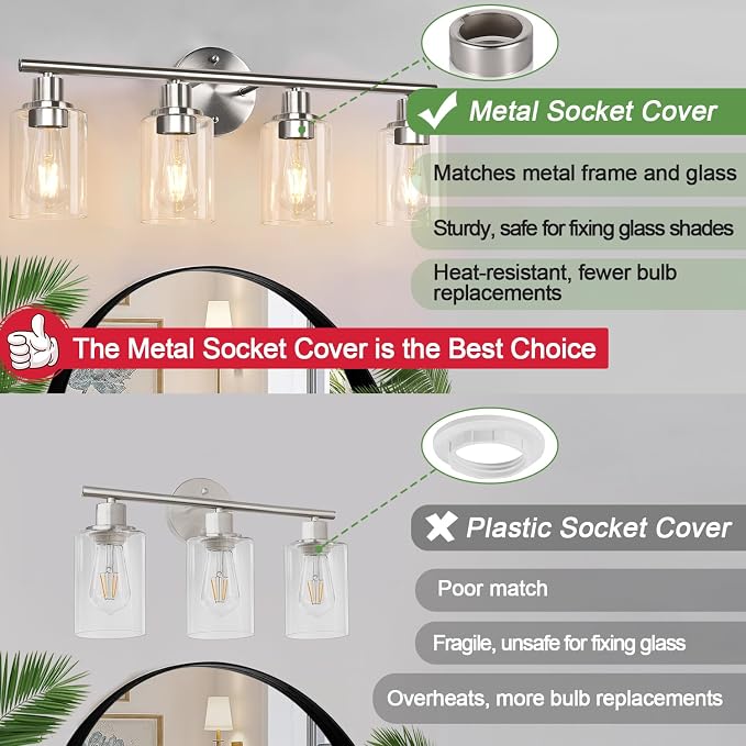 4-Light Bathroom Light Fixtures, Brushed Nickel Modern Vanity Lights Over Mirror - Image 6