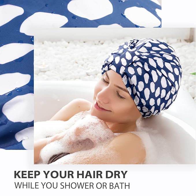 INNELO Luxury Shower Cap for Women Reusable Waterproof, Double Layered Shower - Image 5