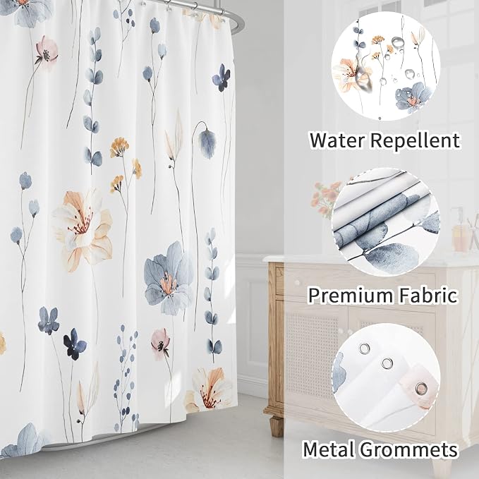 Gibelle Small Stall Shower Curtain 36 x 72, Narrow Half Watercolor Floral - Image 3