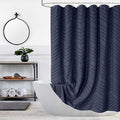 84 Inches Long Boho Tufted Chevron Striped Fabric Shower Curtain Navy Blue by TURKIO