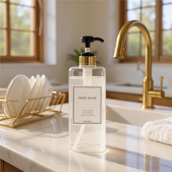 Modern Gold Design Shampoo and Conditioner Dispenser, Large 27oz Shower Soap - Image 5