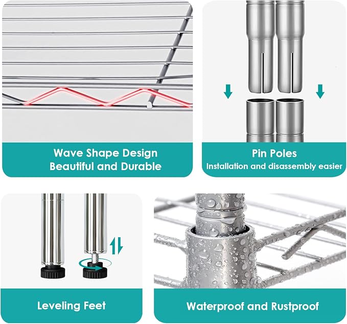 4 Tier Wire Shelving Unit, Height Adjustable Wire Shelves - Image 8