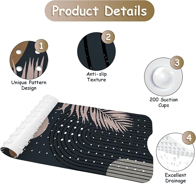 Bathtub Mat Non Slip, Bohemia Extra Long Bath tub Mat Shower Floor Mat - Image 3