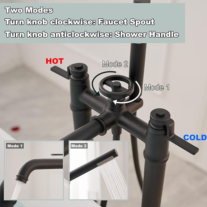 Freestanding Bathtub Faucet Matte Black Floor Mount Tub Filler - Image 4