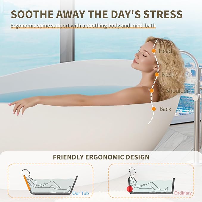 Abruzzo 63" Matte White Freestanding Solid Surface Bathtub - Image 5