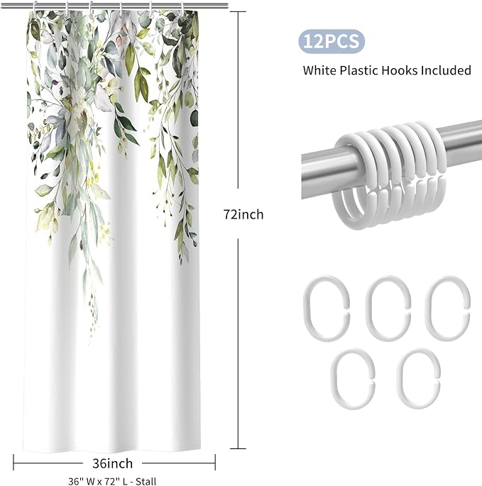 Colorful Star Sage Green Eucalyptus Waterproof Shower Curtain Set - Image 7