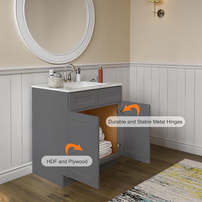 ROOMTEC Bathroom Cabinet, Morden Bathroom Sink Vanity Storage Cabinet, Shaker - Image 4