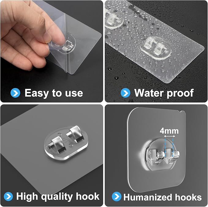 20 Pack Shower Caddy Adhesive Replacement, Transparent Strong Adhesive Hooks - Image 4