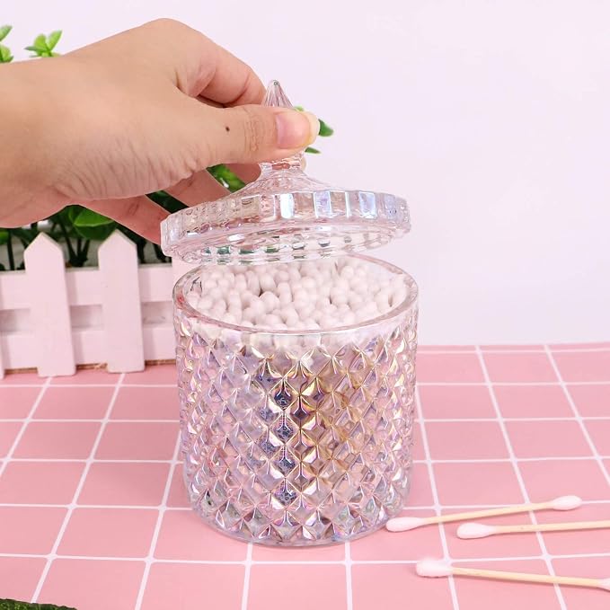 Colorful Home Decorative Jar Qtips Holder Dispenser Glass Storage Container - Image 5