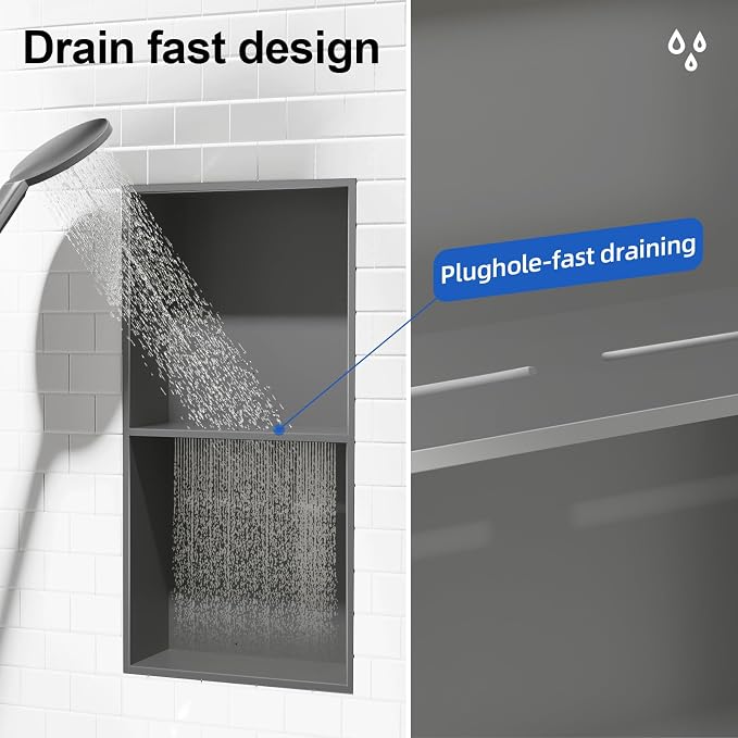 Bathbliss Shower Niche, No‑Tile Recessed Wall Niche, 11.18"x22.3" SUS304 - Image 5