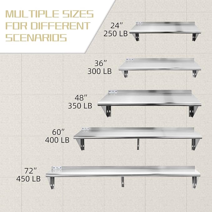 Hally Stainless Steel Shelf 14 x 48 Inches, 350 lb, Commercial Wall Mount - Image 7