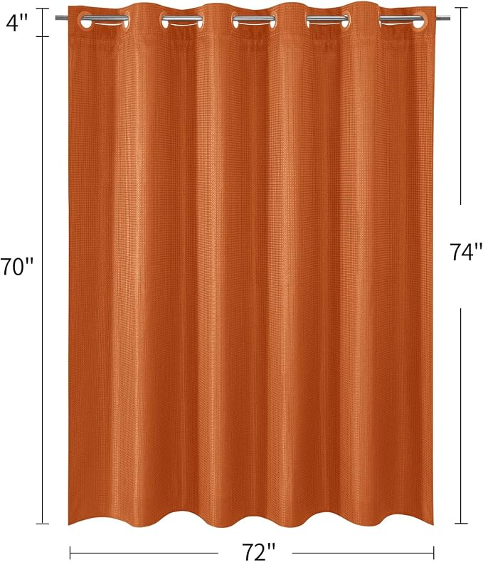 MitoVilla No Hooks Needed Orange Waffle Shower Curtain Liner Set, Modern Waffle - Image 7
