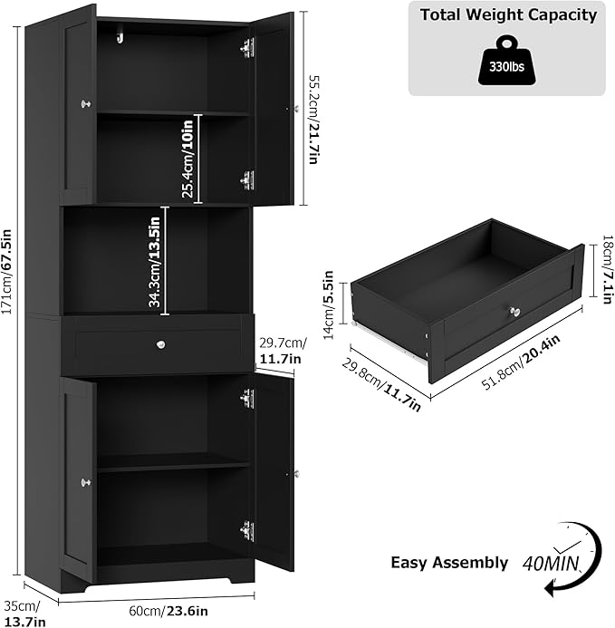 HIFIT Tall Bathroom Storage Cabinets, Modern Linen Storage Cabinet - Image 2