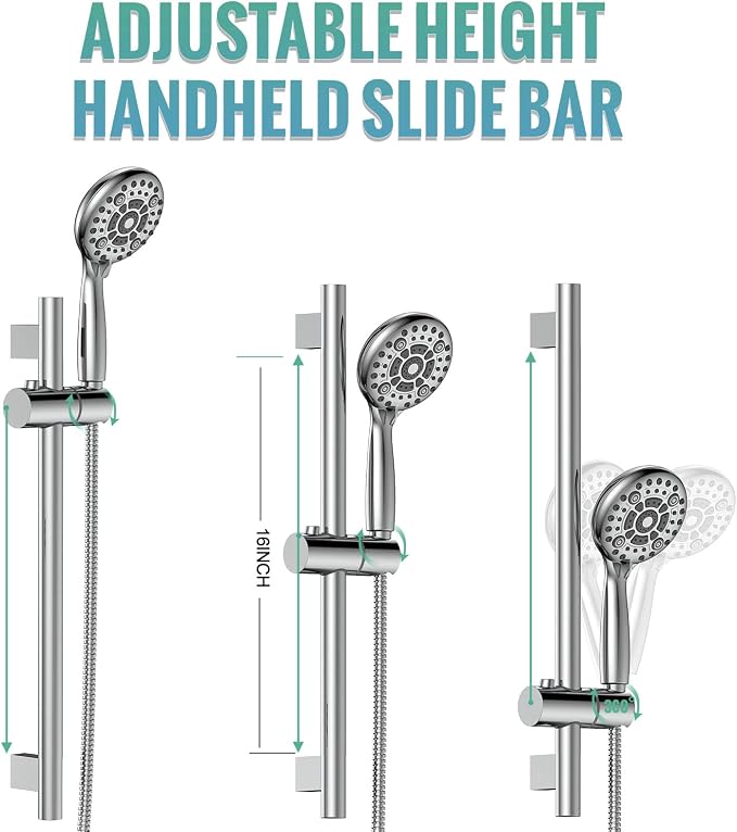 SR SUN RISE 12 Inch Shower System, Slide Bar Shower Faucets Sets Complete Round - Image 7