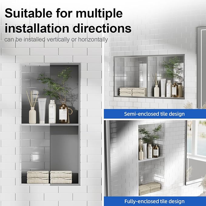 Bathbliss Shower Niche, No‑Tile Recessed Wall Niche, 11.18"x22.3" SUS304 - Image 4