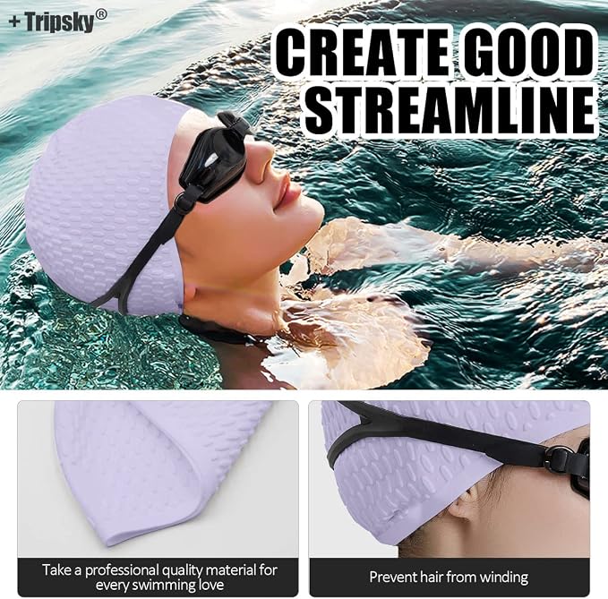 Tripsky Silicone Swim Cap, Comfortable Bathing Cap Ideal - Image 4