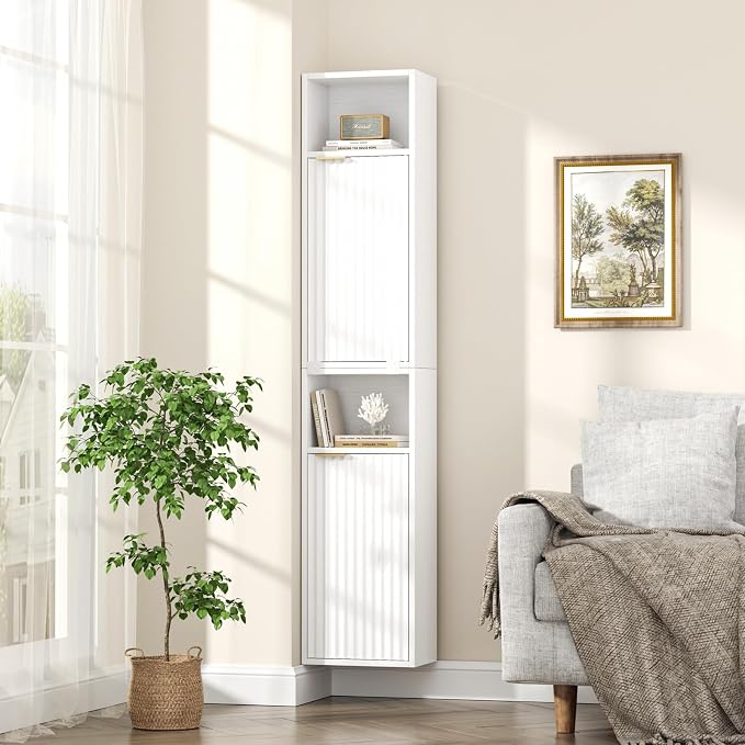 59.1" Tall Slim Bathroom Storage Cabinet White | Freestanding or Wall Mounted - Image 8