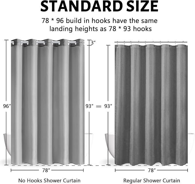Furlinic Extra Long No Hook Shower Curtain 96 Length, Soft Fabric Bathroom - Image 6