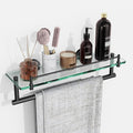 Bathroom Towel Rack with Tempered Glass Shelf 16 Inch, Matte Black Floating by HOMELIFE