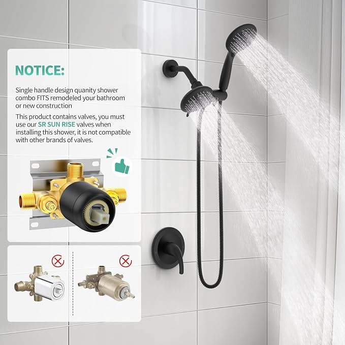 SR SUN RISE 6-Spray Shower Faucet 3-Way Combo Shower Head and Hand Held Shower - Image 2