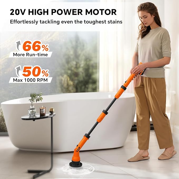 1000RPM Electric Spin Scrubber, 20V Cordless Cleaning Brush - Image 3