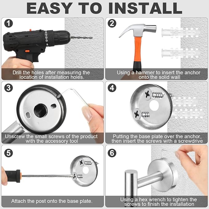 Blulu 30 Pcs Bathroom Hardware Set, Stainless Steel Towel Bar Set Includes 16 - Image 6