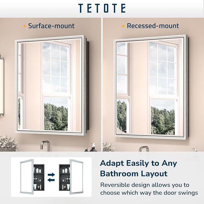 TETOTE Medicine Cabinet with Mirror 17 x 25 Inch Brushed Silver - Image 6