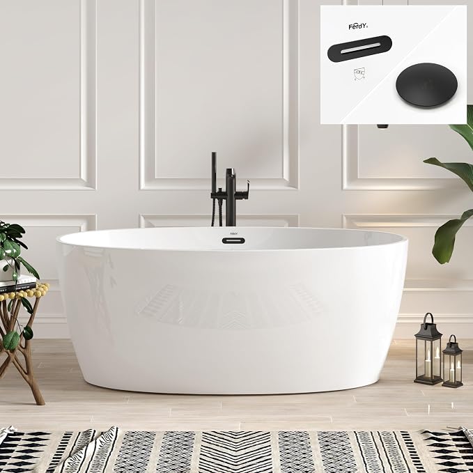 FerdY Tahiti 59" Acrylic Freestanding Bathtub, Elegant Oval Shape Soaking by FerdY