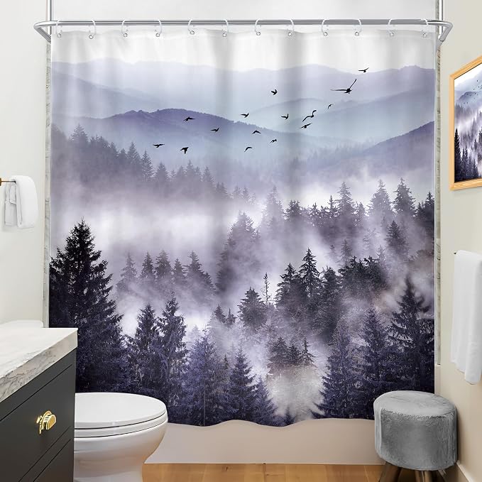 Riyidecor Purple Mountain Shower Curtain 72Wx78H Inch Nature Scenery Landscape - Image 4