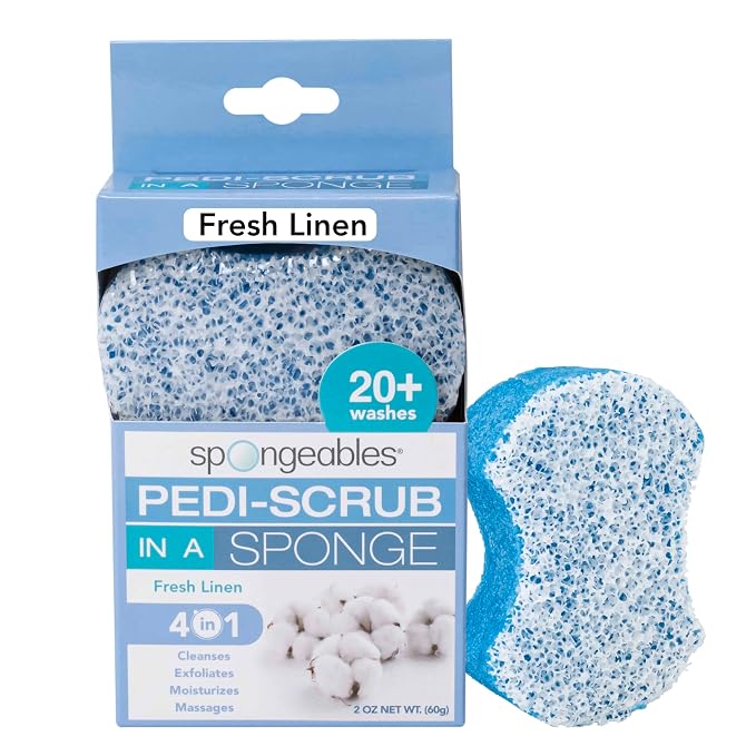 Spongables Pedi Scrub Foot Exfoliating 20+ Wash Sponge, Fresh Linen by Spongeables