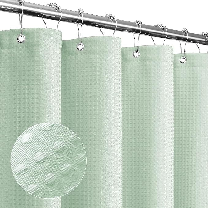 Gibelle Long Shower Curtain 72 x 78, Tall Waffle Weave Textured Fabric Shower by Gibelle
