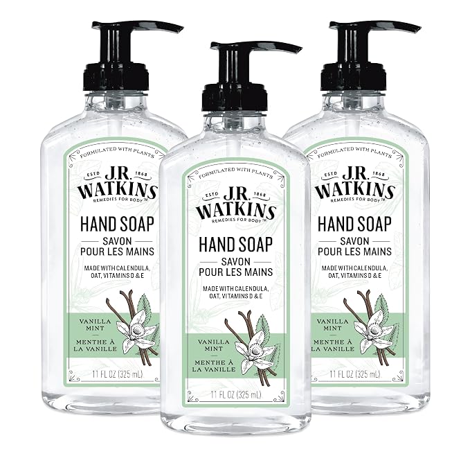 J.R. Watkins Gel Hand Soap, 3 Pack of 11 Fl Oz, Vanilla Mint by JRWatkins