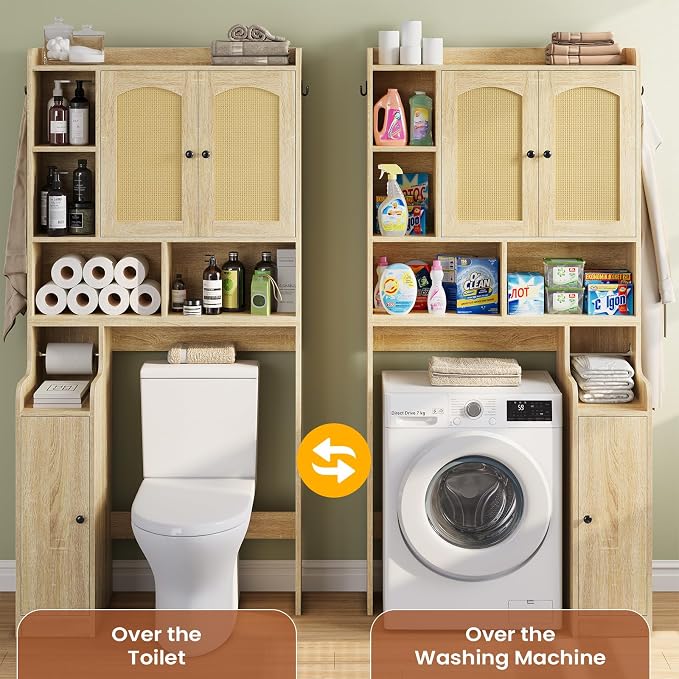 Itaar Over The Toilet Storage Cabinet, Farmhouse Rattan Bathroom Cabinet - Image 5