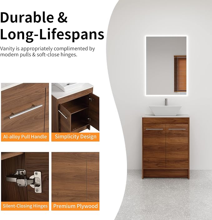24 Inch Bathroom Vanity with Sink, Mordern Bathroom Vanity, Single Sink - Image 4