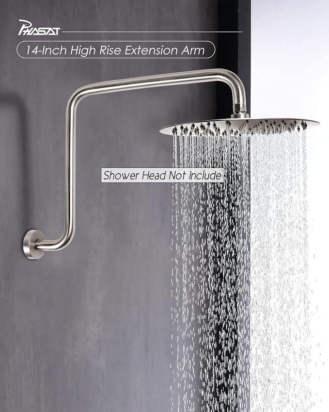 PHASAT S Shaped Shower Arm, 16.65 Inches High Rise Shower Arm - Image 2