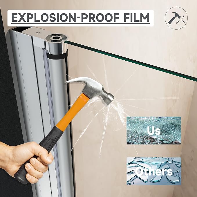 ​UCALAFEE 31.5-33 inch Pivot Shower Door, Semi-Frameless Sliver Bathroom Door - Image 3
