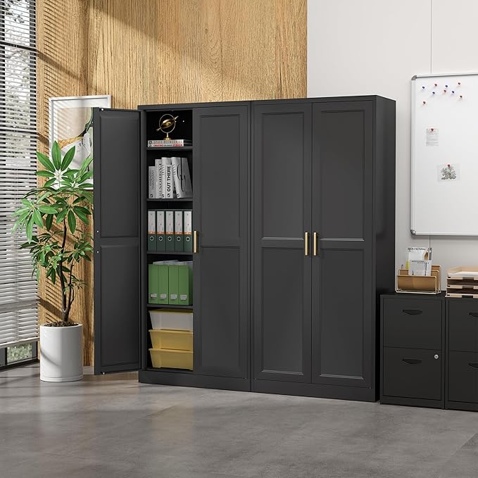 Kitchen Pantry Cabinet, 71”Black Metal Pantry Storage Cabinet - Image 4