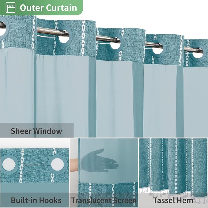 Boho Farmhouse No Hook Shower Curtain Set - Image 4