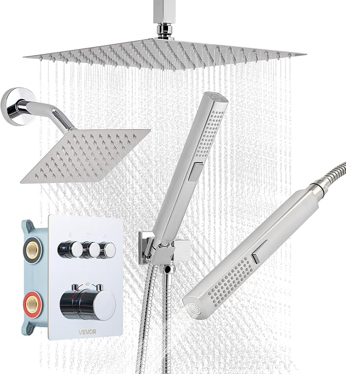 VEVOR Shower Faucet Set, 12 Inch Thermostatic Ceiling Mount Rainfall Shower by VEVOR