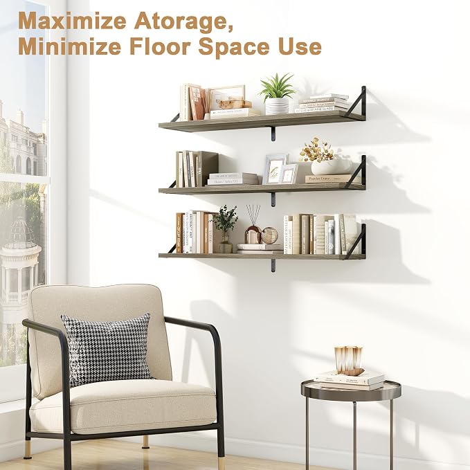Fun Memories Floating Shelves for Wall, 36 Inches Long Set of 3 Wall Shelves - Image 4