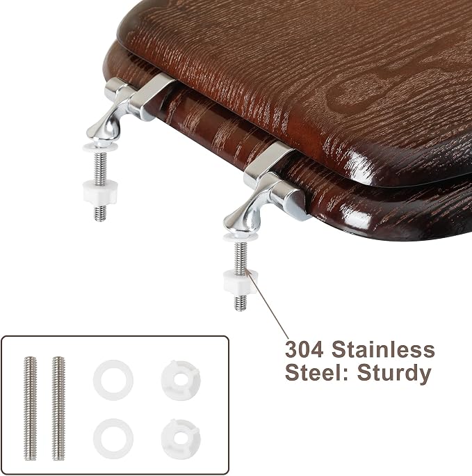 Elongated Toilet Seat Heavy Duty, Veneer Natural Standard Wooden Toilet Seat - Image 3
