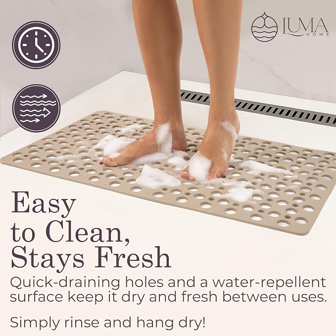 Non Slip Bathtub Mat and Shower Mat Beige TPE Strong Suction Cups Aesthetic - Image 6