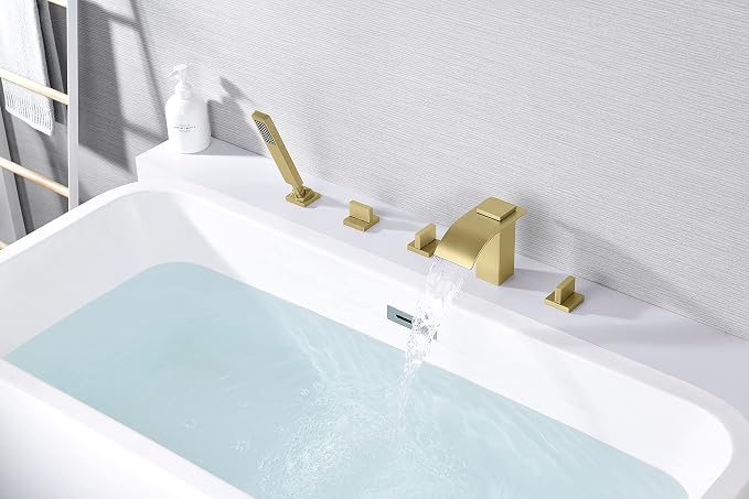 SUMERAIN Roman Tub Faucet Set 5 Holes Deck Mount Waterfall Bathtub Faucet - Image 4