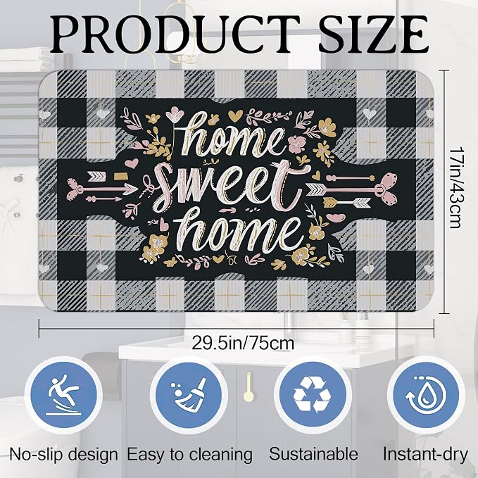 Sweet Home Bath Mat, Spring Floral Bathroom Rugs, Absorbent Bath Rug Floor Rug - Image 2