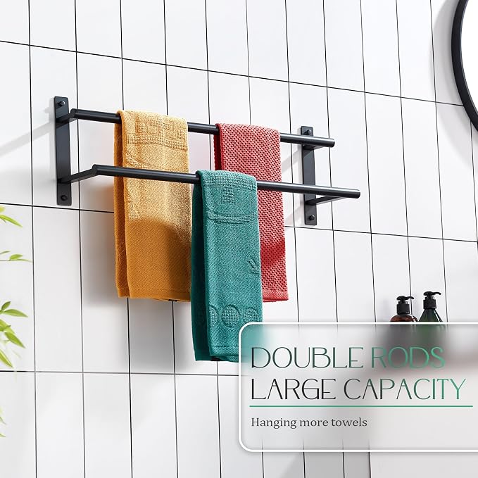 KOKOSIRI 24 Inch Double Towel Bar Bath Towel Racks Bathroom Towel Holder Towel - Image 6