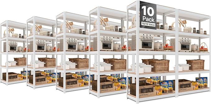HOMEDANT House 5 Tier Laminated Metal Shelving Unit Adjustable Storage Utility by TheBestOrganizingSolution