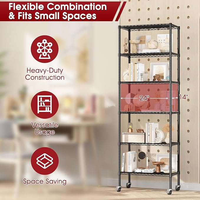 6-Tier Rolling Storage Shelves, 750 lbs Capacity Heavy Duty Metal Shelving - Image 6