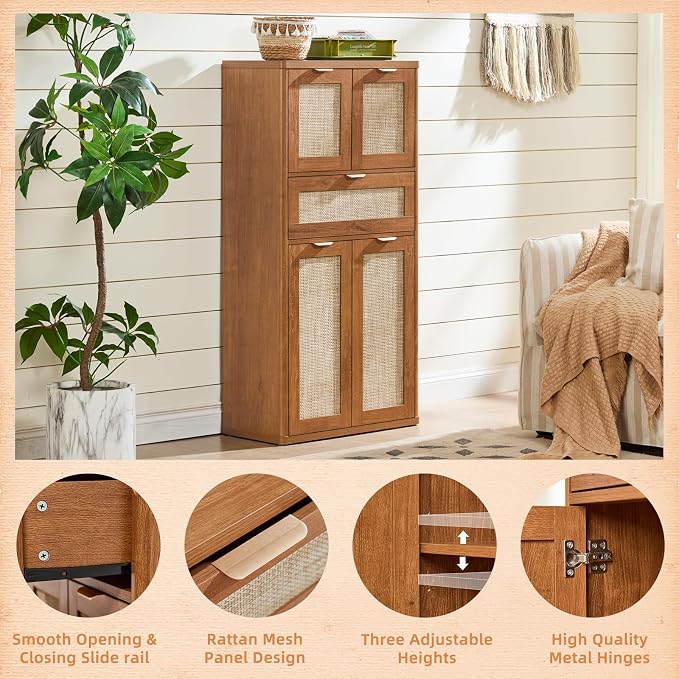 LEYAOYAO 48" Tall Storage Cabinet, Rattan Bathroom Floor Cabinets - Image 5